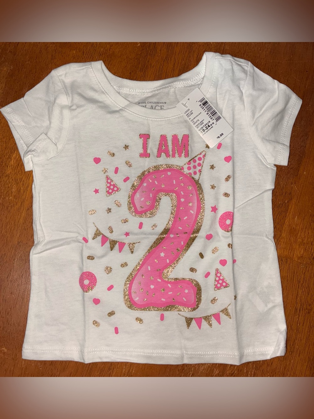 The Children's Place White Tee with Pink & Gold 'I AM 2' Graphic